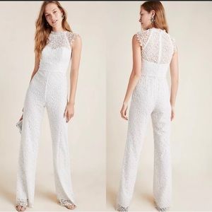 Monique Lhuillier White Lace Jumpsuit